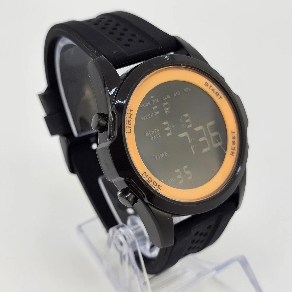Men's Digital Watch 48MM Black Case Black Plastic Bands New Battery‎